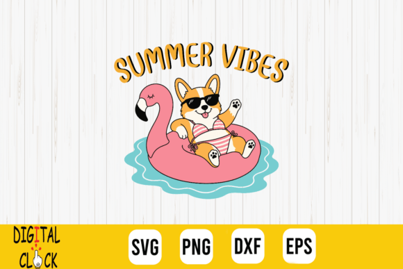 Summer vibes corgi bikini beach float PNG sublimation design for Cricut shirt and tumbler