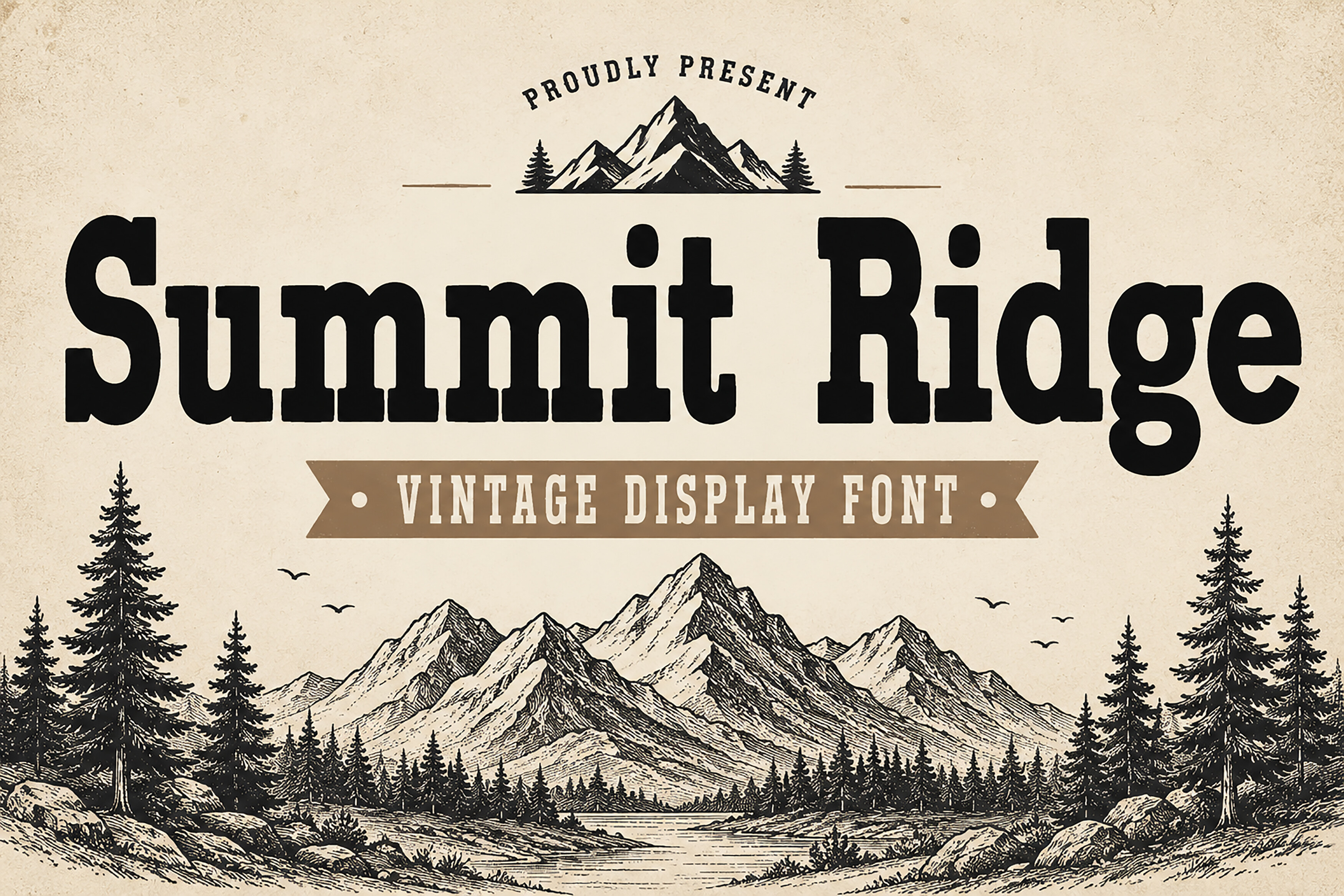 Summit Ridge font preview, retro badge display lettering