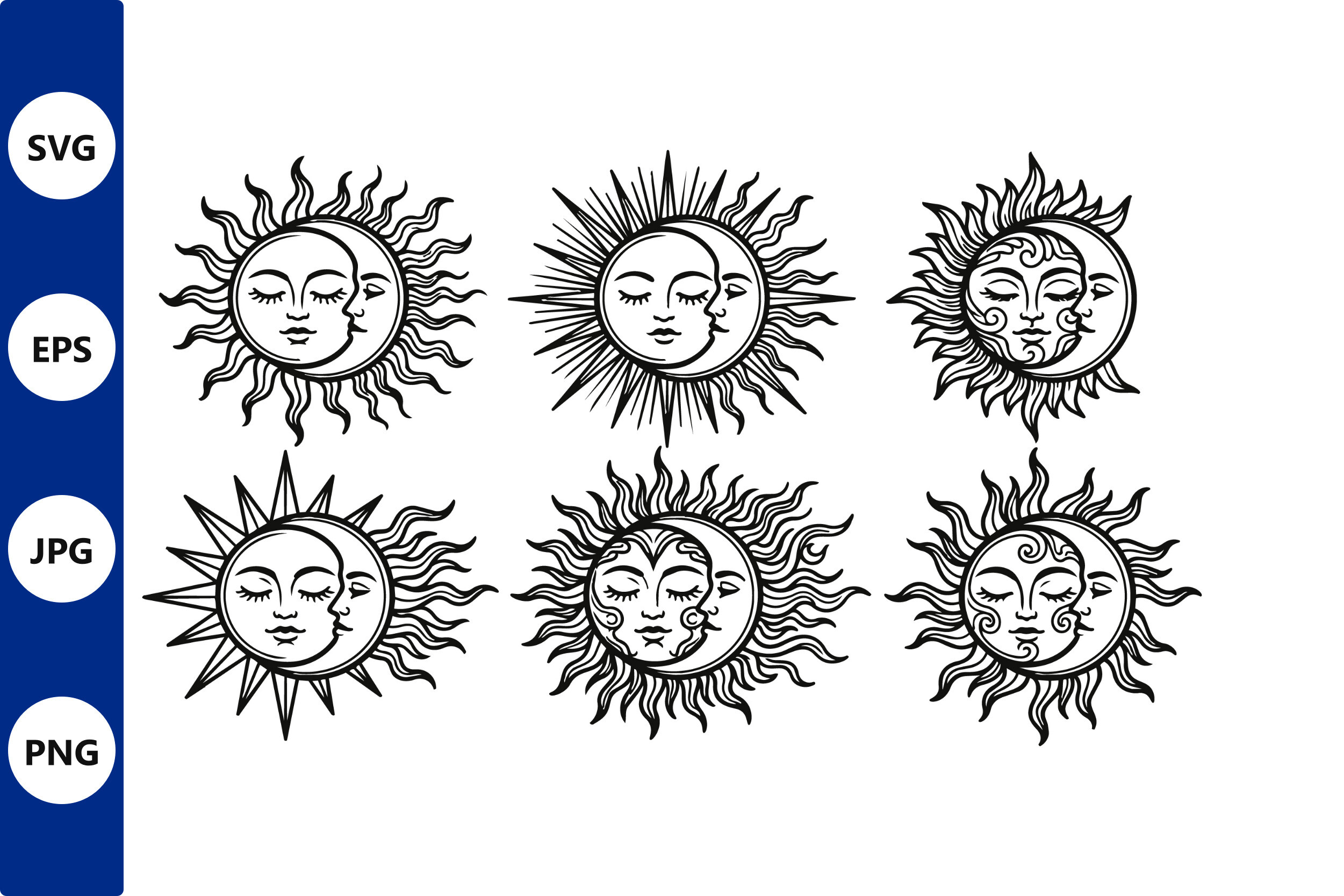 Sun and Moon Line Art Icons Set