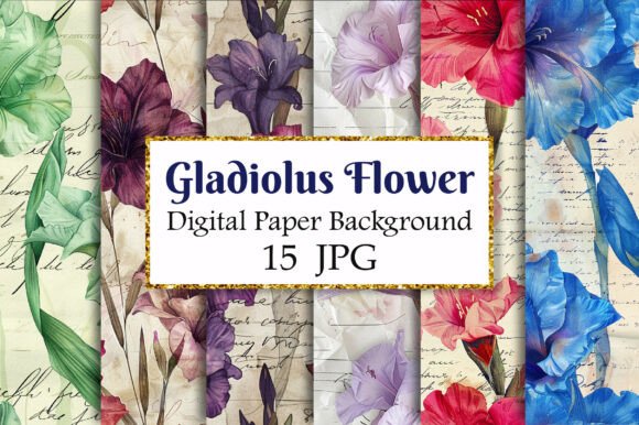 Vintage Gladiolus Flower Digital Paper Graphic Backgrounds By Precision Patterns