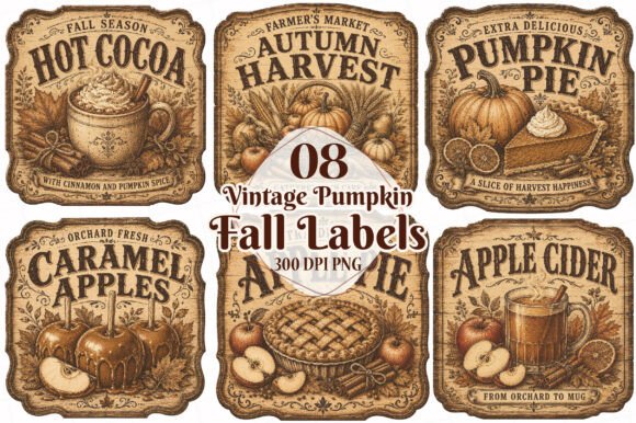 Vintage Pumpkin Fall Labels