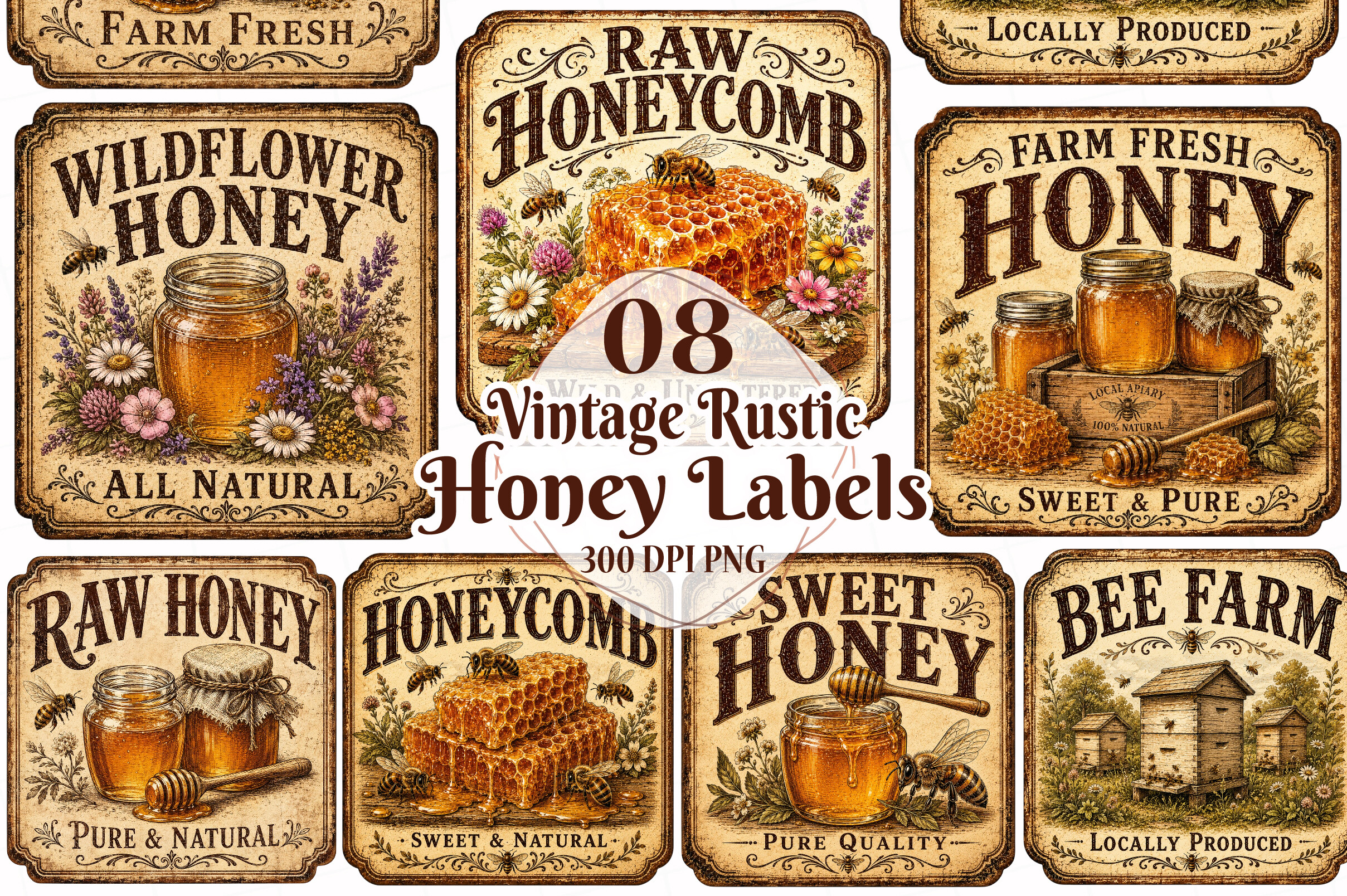 Rustic Looking Labels Vintage Rustic Honey Labels Graphic by RevolutionCraft ยท Creative Fabrica