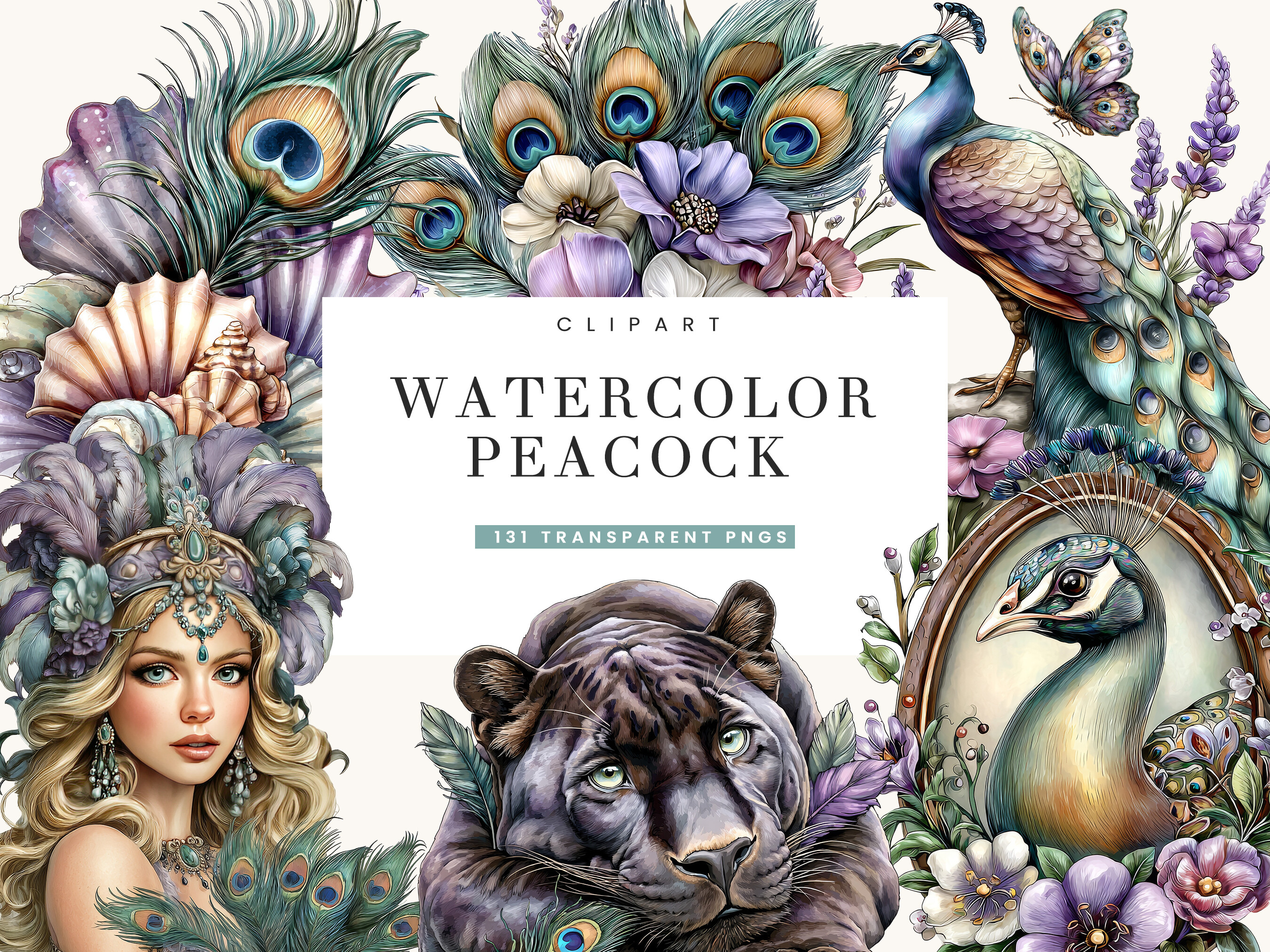 Watercolor Peacock Clipart Bundle Graphic by busydaydesign · Creative ...