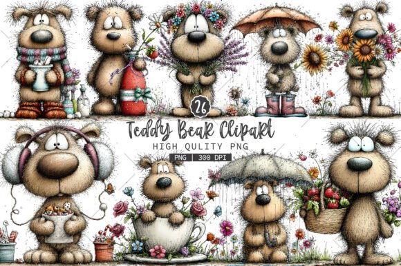 Whimsical Teddy Bear Clipart Grafik Druckbare Illustrationen Von RevolutionCraft