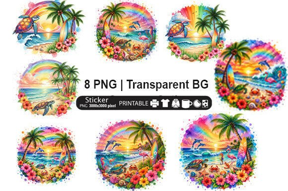 4 Tropical Summer Beach PNG Clipart Graphic by YA design · Creative Fabrica