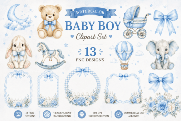Blue Nursery Watercolor Baby Shower
