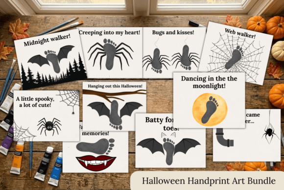 Halloween Bats & Spiders Footprint Art