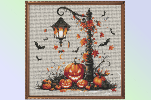 Haunted Pumpkin Lantern Cross-stitch