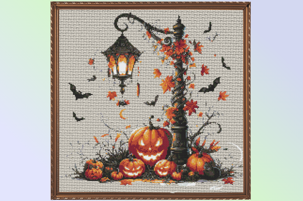 Haunted Pumpkin Lantern Cross-stitch