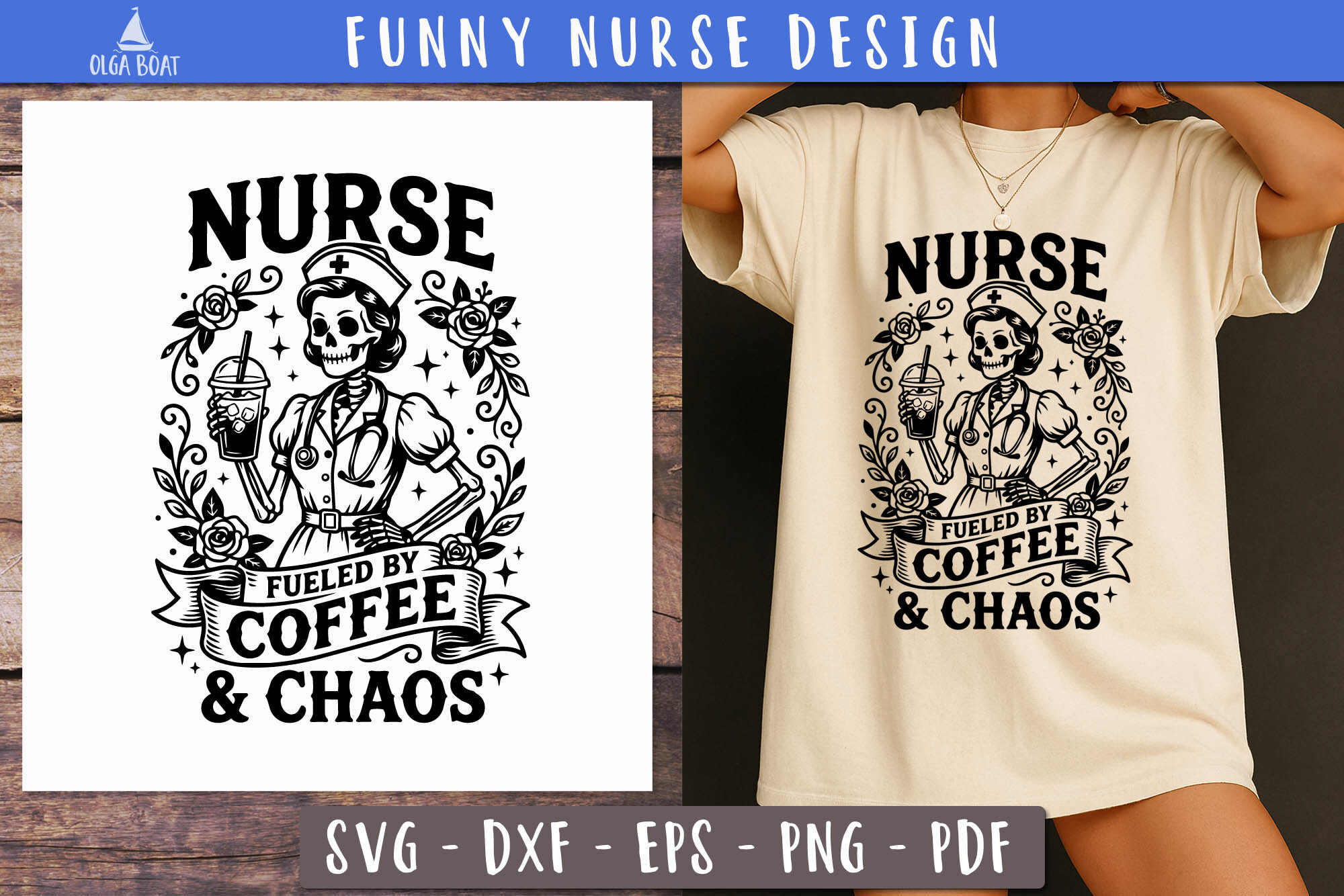 Nurse Fueled by Coffee Chaos SVG PNG Graphic by Olga Boat Design ...