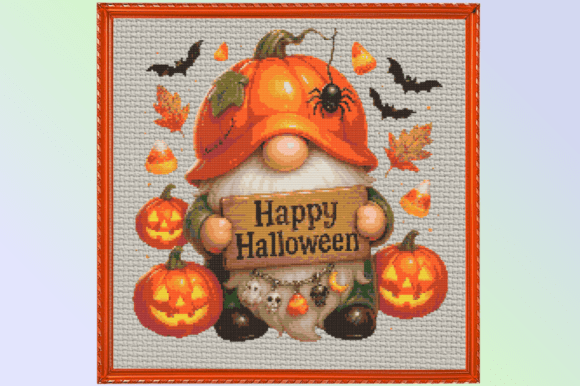 Pumpkin Gnome Halloween Cross-stitch