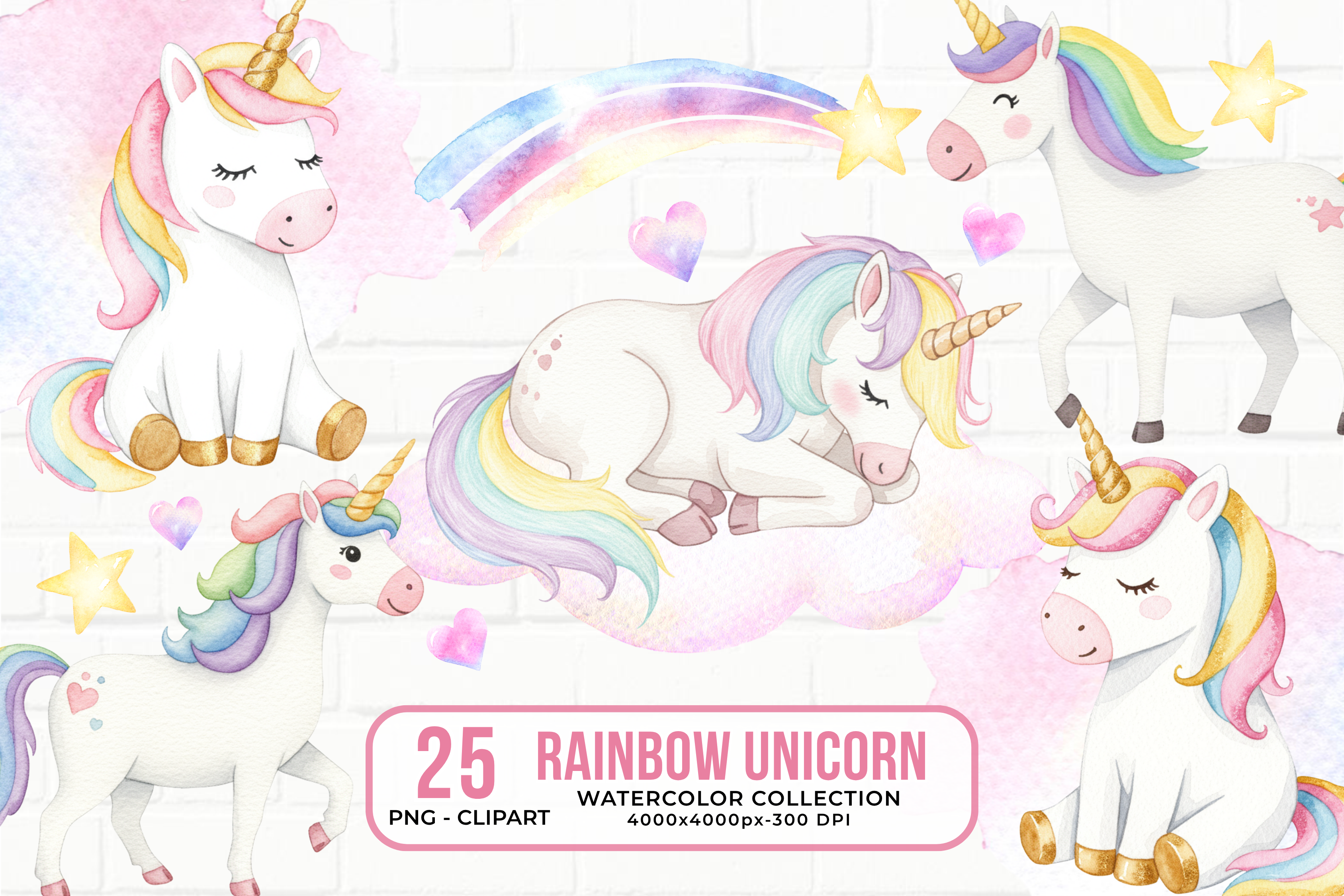Rainbow Unicorn Watercolor ClipArt PNG Graphic by cinthyajuin ...