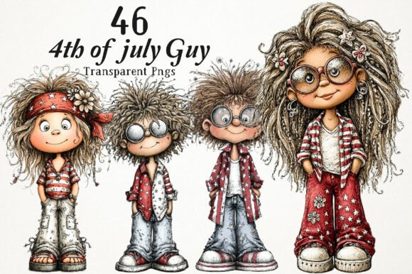 Retro 4th of July Guy PNG Clipart Graphic AI Illustrations By NexaArt