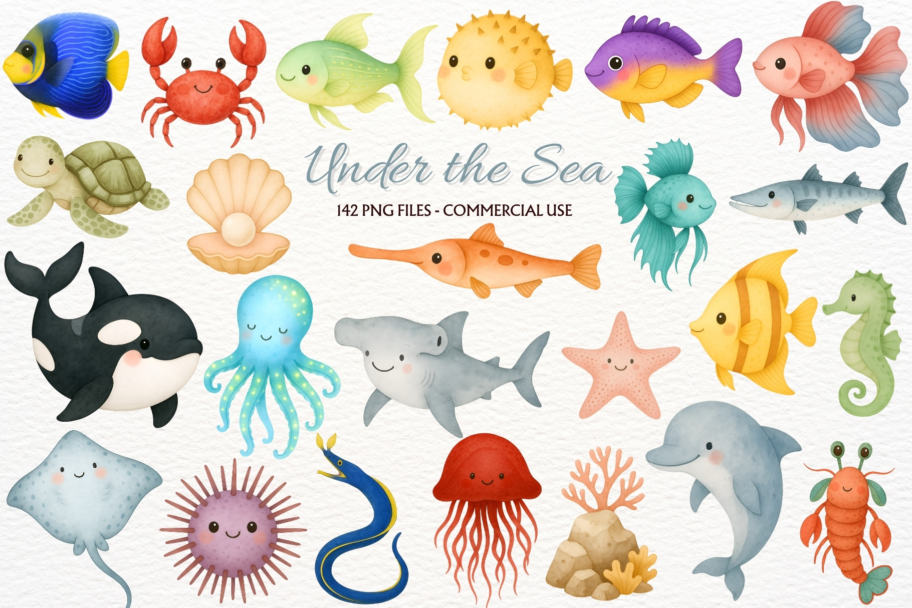 Undersea Nursery Sea Animals Clipart PNG
