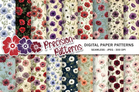 Vintage Anemone Flower Digital Paper