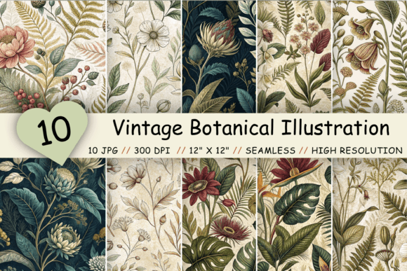 Vintage Botanical Illustration Paper Gráfico Patrones de Papel Por Florid Printables