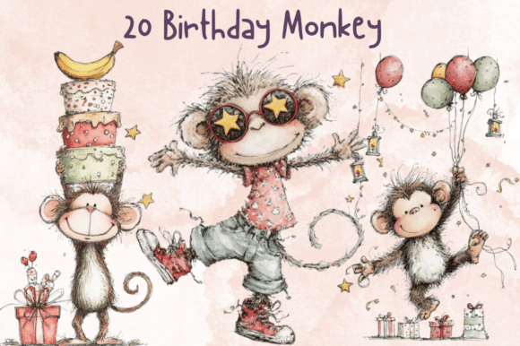 Whimsical Birthday Monkey Clipart