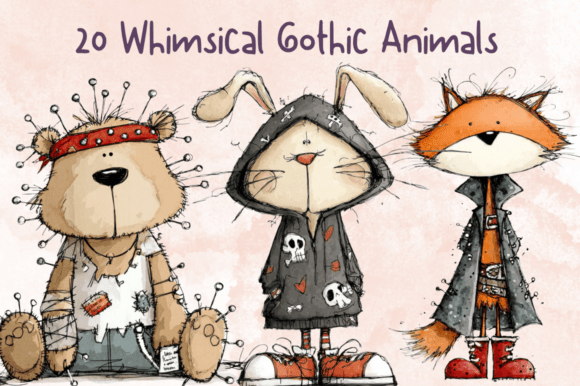 Whimsical Gothic Animals Clipart Set Graphic AI Illustrations By giraffecreativestudio