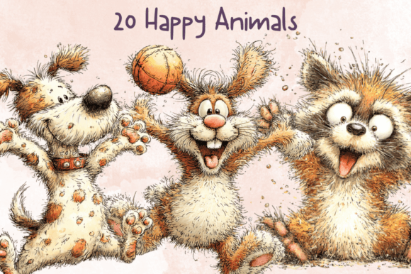 Whimsical Happy Animals Clipart Set Afbeelding AI Illustraties Door giraffecreativestudio