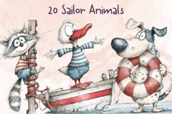 Whimsical Sailor Animals Clipart Set