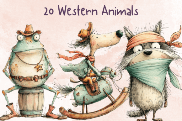 Whimsical Western Animals Clipart Set Grafica Illustrazioni AI Di giraffecreativestudio