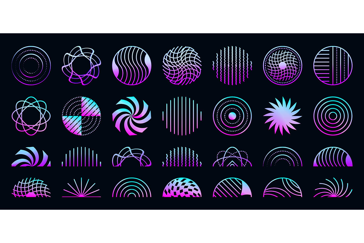 Y2K Neon Violet Circles and Semicircles