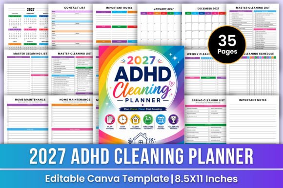 2027 ADHD Cleaning Planner | Routine Graphic KDP Interiors By Mustafiz