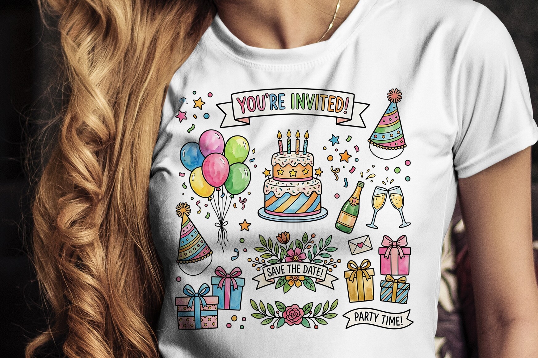 Birthday Invite with Cake Balloons Gifts