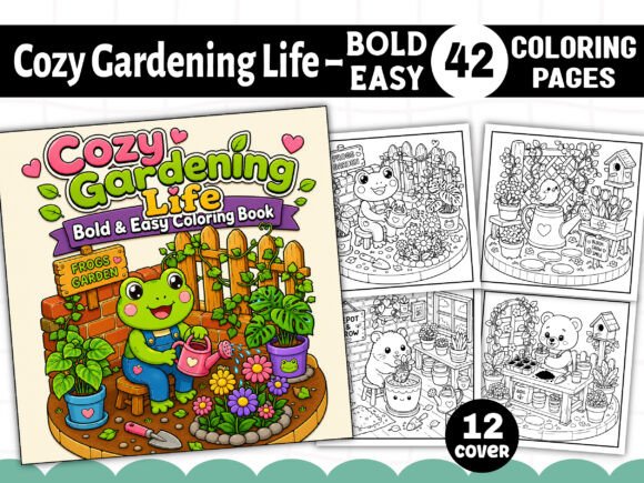 Preview of Cozy Gardening Life Coloring Book coloring pages for adults