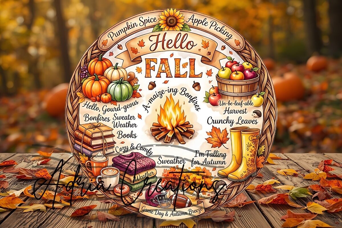 Fall Door Sign, Round Autumn Wreath Png Graphic by Adria Creations ...