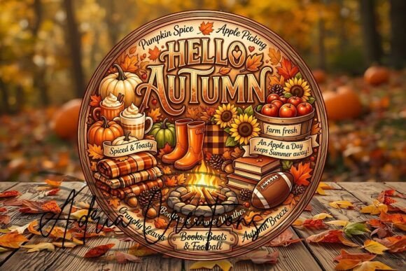 Fall Door Sign, Round Autumn Wreath Png
