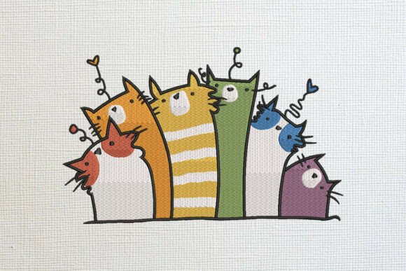 Funny Cat Group Embroidery Design Chats Design de Broderie Par wick john