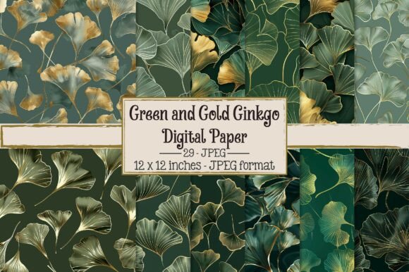Green and Gold Ginkgo Patterns Graphic AI Patterns By Dream Print