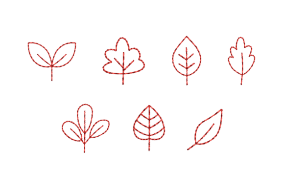 Mini Leaf Outline Redwork Bundle