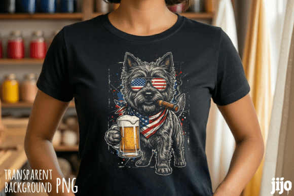 Patriotic dog with cigar and beer PNG for Fourth of July shirts