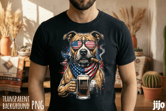 Patriotic pitbull dog with cigar PNG for biker and tough dog dad shirts