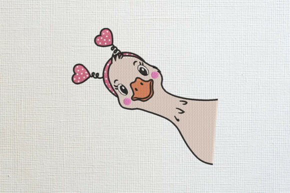 Peeking Duck with Heart Headband Birds Embroidery Design By wick john