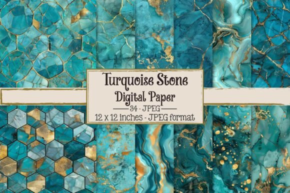 Turquoise Stone Digital Paper Graphic AI Patterns By Dream Print