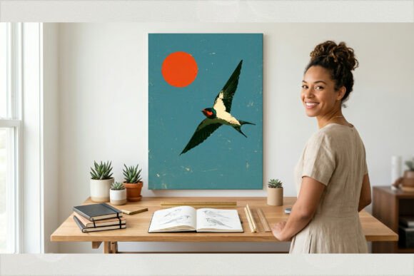 Vibrant Flying Swallow Impasto Art