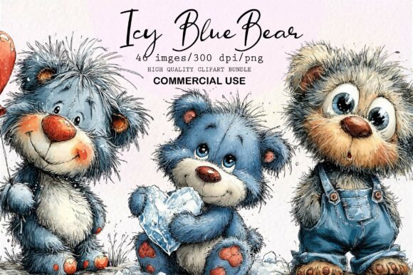 Whimsical Icy Blue Teddy Bear PNG Grafik Druckbare Illustrationen Von Print Magic