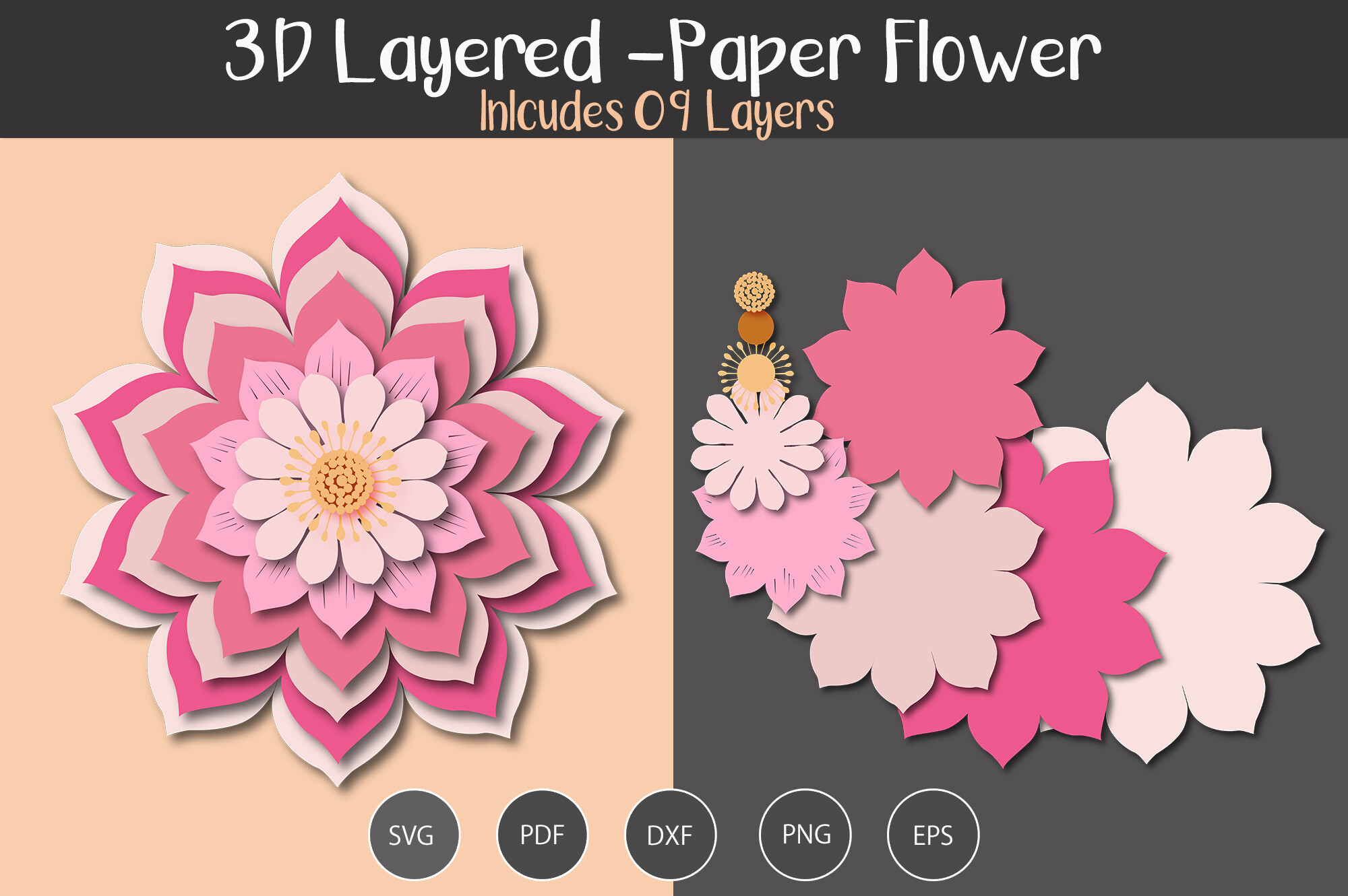 3D Layered Paper Flower · Creative Fabrica