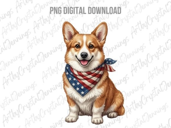 American patriotic corgi dog PNG sublimation design for 4th of July Cricut shirt pressing