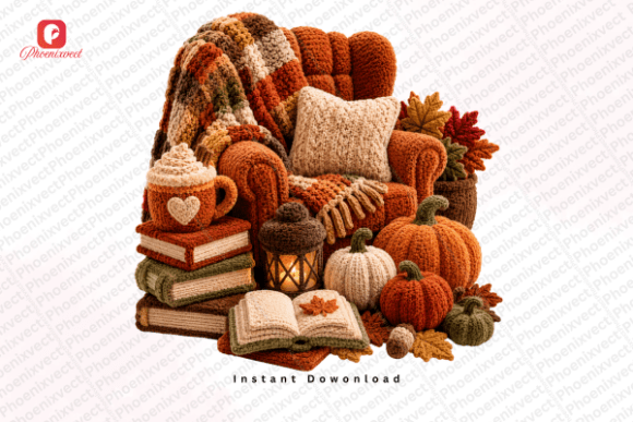 Autumn Book Lover Cozy Reading Nook PNG