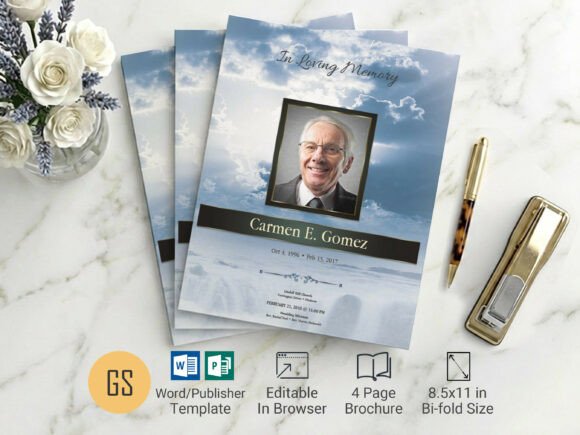 Blue Sunrise Funeral Program Template