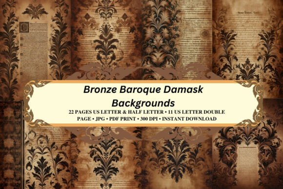 Bronze Baroque Damask Backgrounds