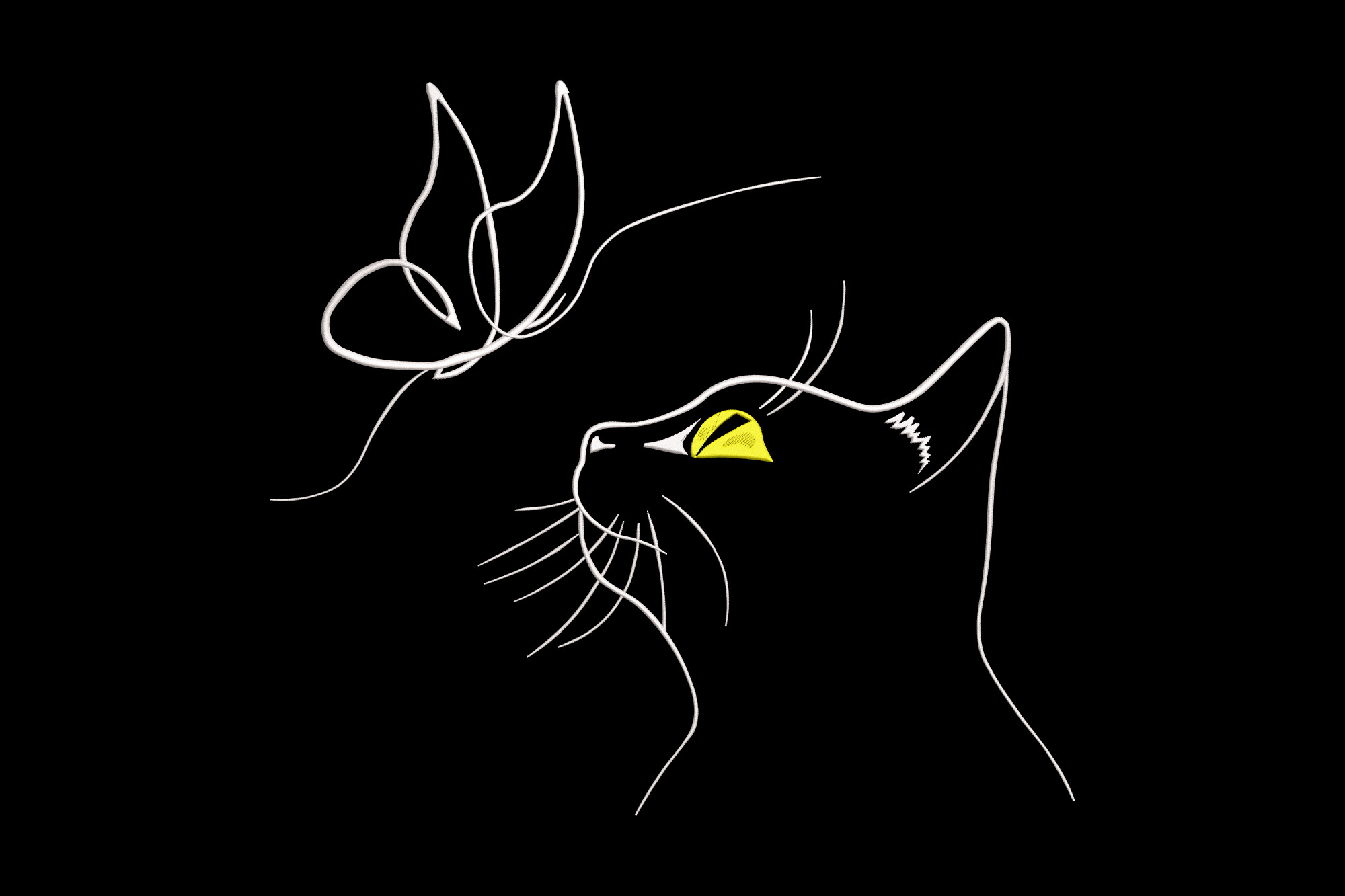 Cat with Butterfly Line Art