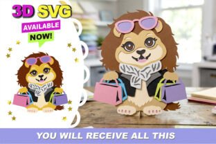 Chic Shopping Lion 3D SVG