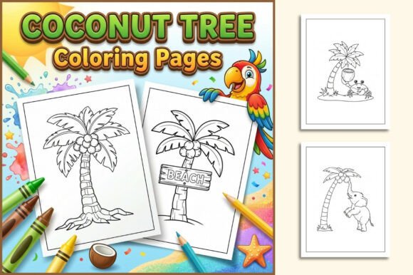 Coconut Tree Coloring Pages for Kids
