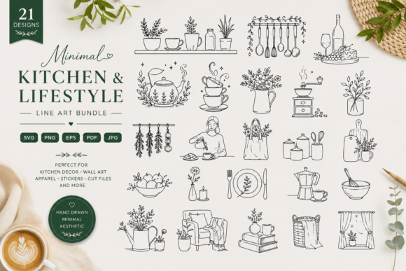 Cozy Kitchen Line Art Bundle