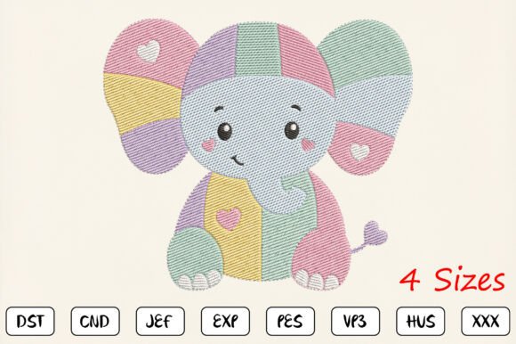 Cute Elephant Embroidery Design